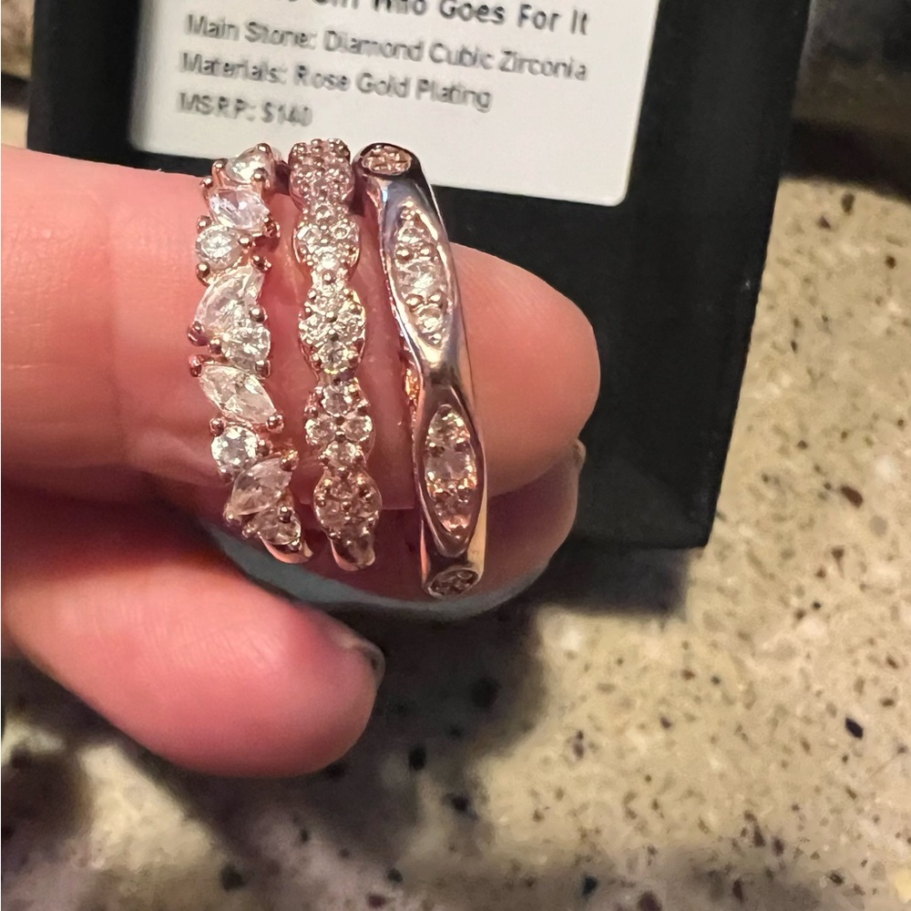 BOMB PARTY LUXE Rose Gold Plated Cubic Zirconia Ring Set